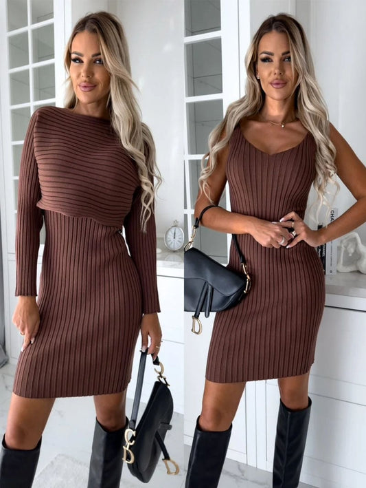 🌷💝Πώληση της τελευταίας ημέρας👗Πλεκτό πουλόβερ και σετ φόρεμα Cami