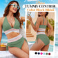 🌹Δωρεάν ροζ κολιέ👙Σετ μπικίνι δύο τεμαχίων με V ντεκολτέ και patchwork