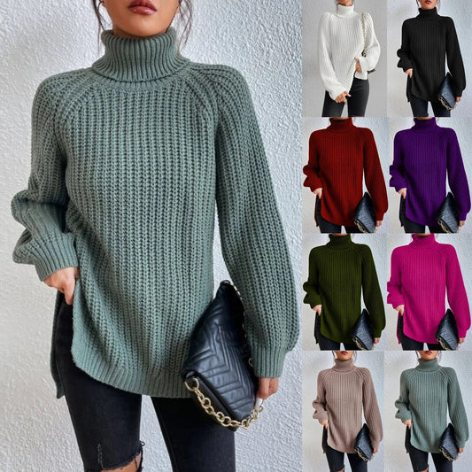 Βαμβάκι Turtleneck Raglan μανίκι Split Hem πουλόβερ