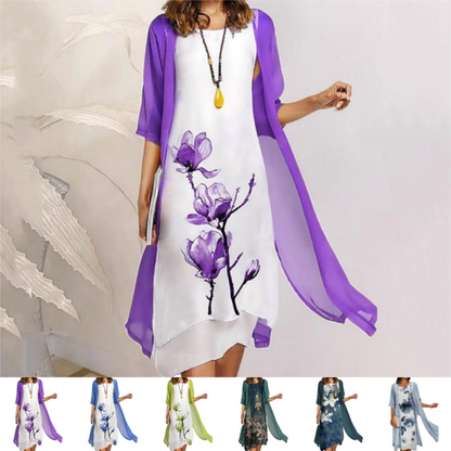 🌸Αναπνεύσιμο και άνετο βαμβάκι floral print γυναικεία φορέματα δύο τεμαχίων