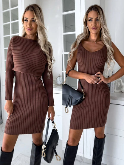 🌷💝Πώληση της τελευταίας ημέρας👗Πλεκτό πουλόβερ και σετ φόρεμα Cami