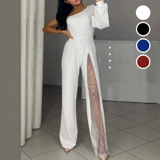 Γυναικεία Ο ένας ώμος Sparkly Mesh Flared Jumpsuits💥προσφορά περιορισμένου χρόνου