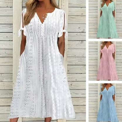 ✨【M-3XL】👗Γυναικείο κομψό V-λαιμός κοίλο-out στερεό κοίλο-out φόρεμα🔥