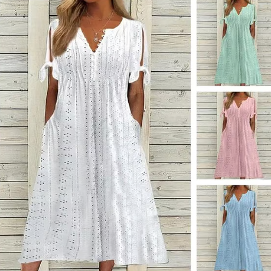 ✨【M-3XL】👗Γυναικείο κομψό V-λαιμός κοίλο-out στερεό κοίλο-out φόρεμα🔥