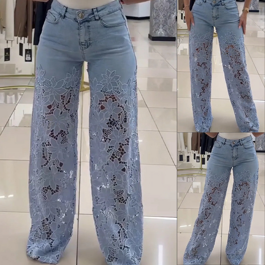 👖 Μοντέρνο τζιν με μπαλώματα από δαντέλα