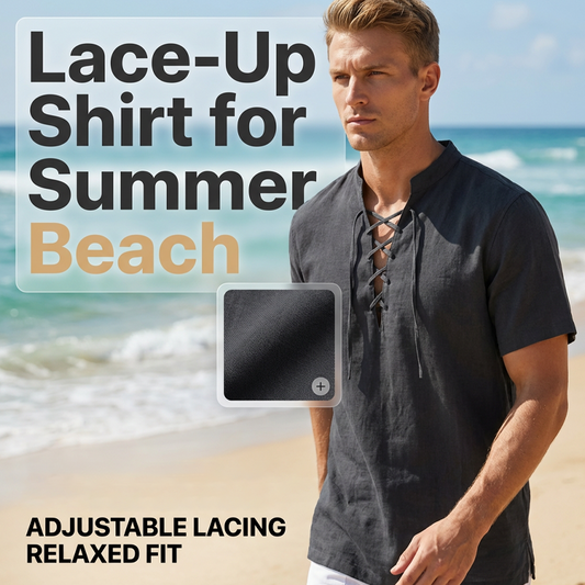 👕 🏖️ Ανδρικό Casual Κοντομάνικο Πουκάμισο με Γραβάτα – Αναπνέον Μείγμα Λινού ☀️