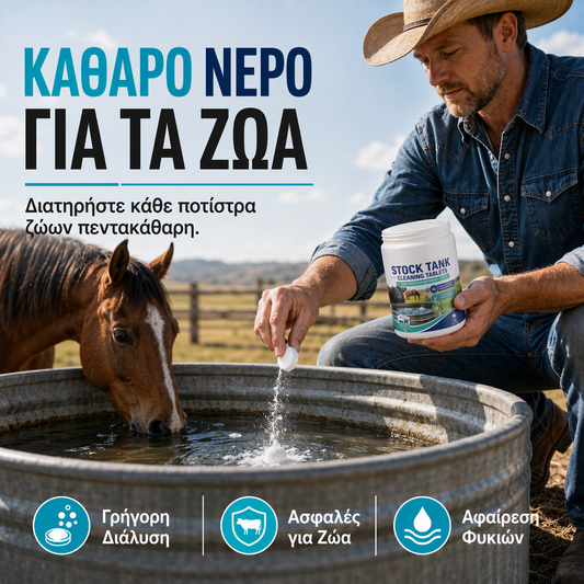 Ταμπλέτες καθαρισμού ταχείας διάλυσης για δεξαμενές νερού κτηνοτροφικών μονάδων
